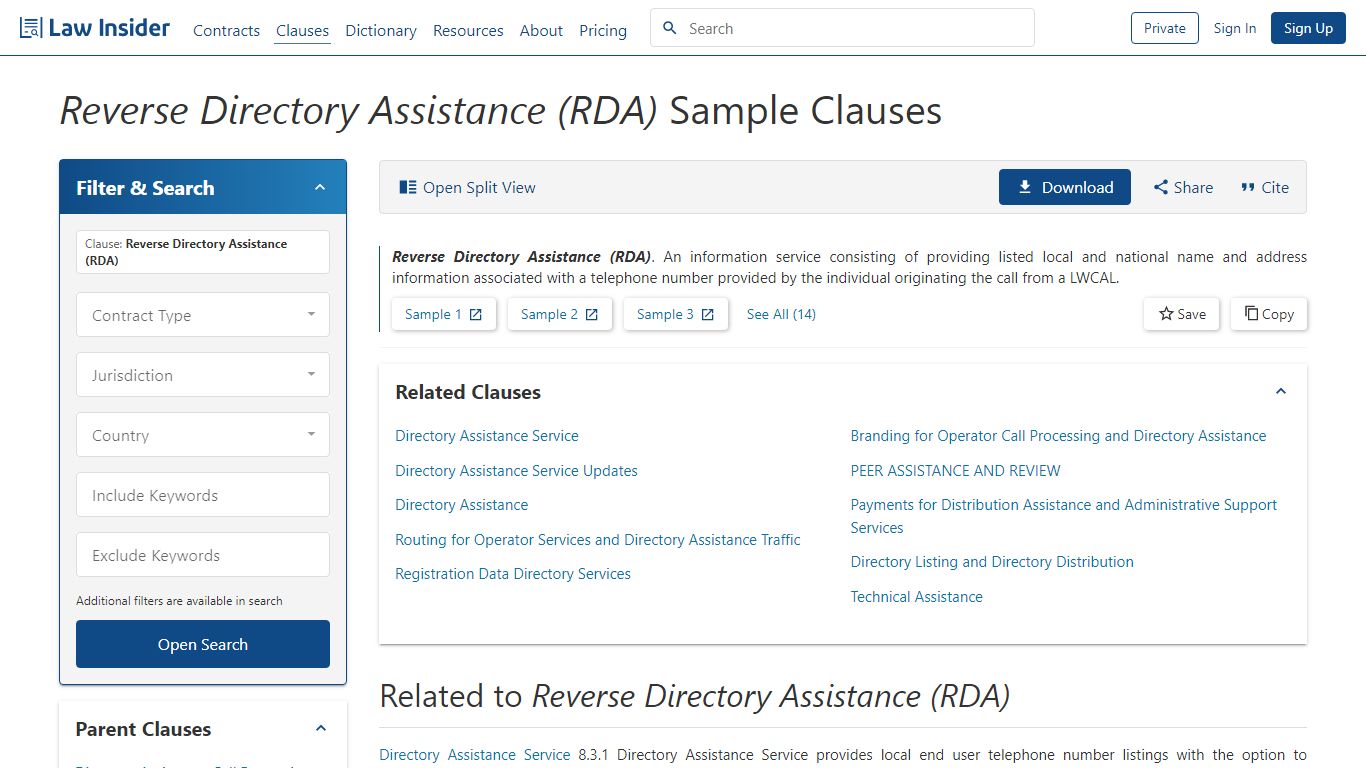Reverse Directory Assistance (RDA) Sample Clauses | Law Insider