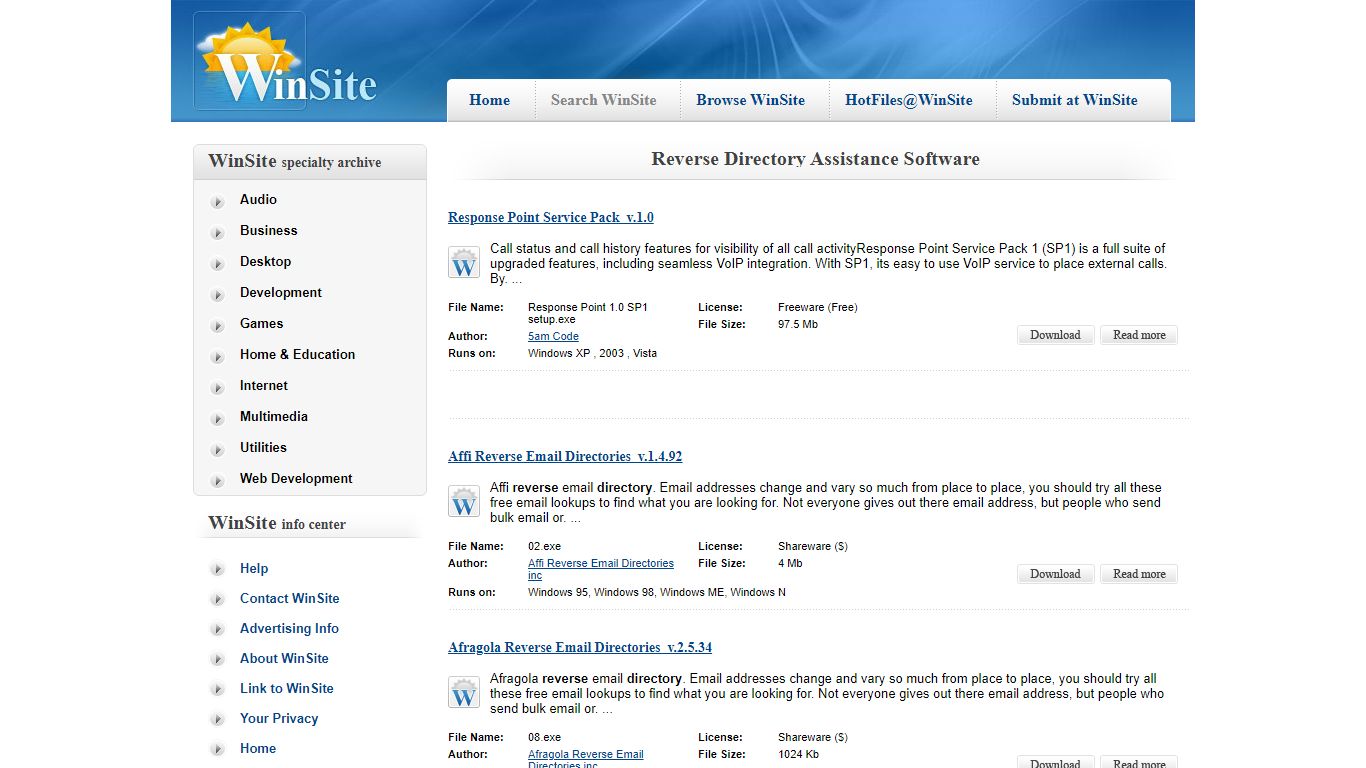 Reverse Directory Assistance Software - Free Download Reverse ... - WinSite